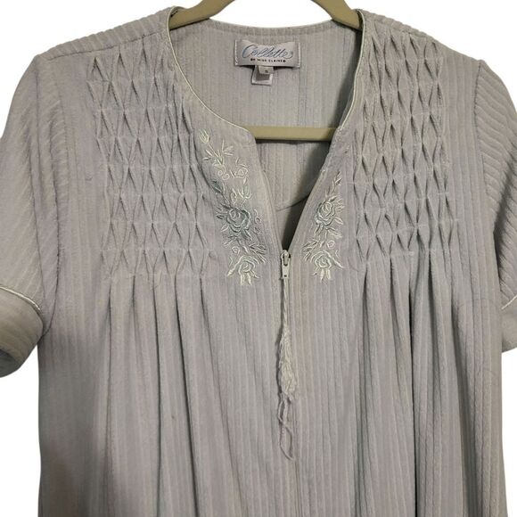 Collette By Miss Elaine Light Green Terry Cloth Front Zip Up Midi Robe,  S - Picture 3 of 11